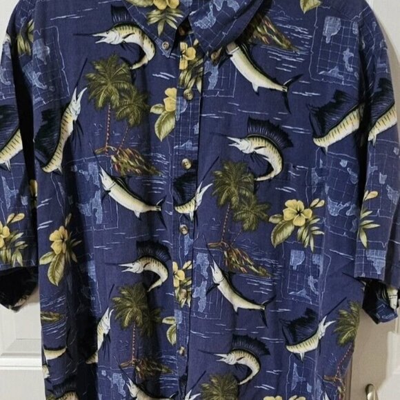 Michael Austin Shirt Men's XL Blue Swordfish Palm Tree Tropical Short Sleeve - Picture 2 of 6